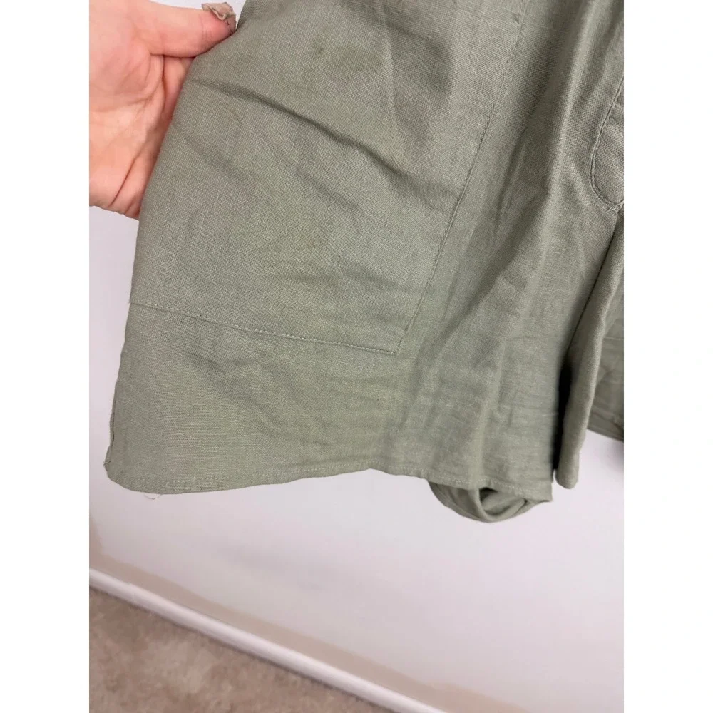Zara Linen Blend Button Front Romper Women S Green Short Sleeve Utility Safari